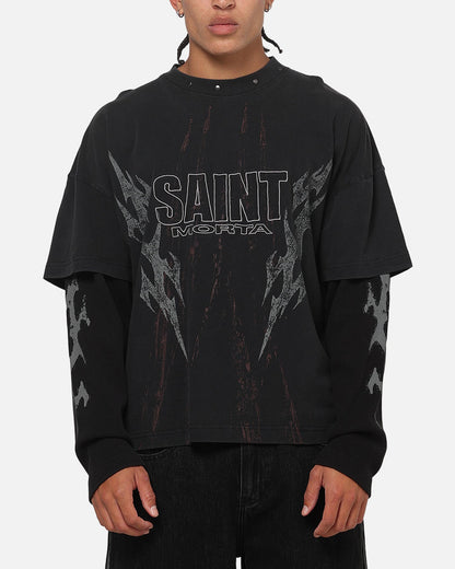Saint Morta La Familia Layered Long Sleeve T-Shirt Washed Black