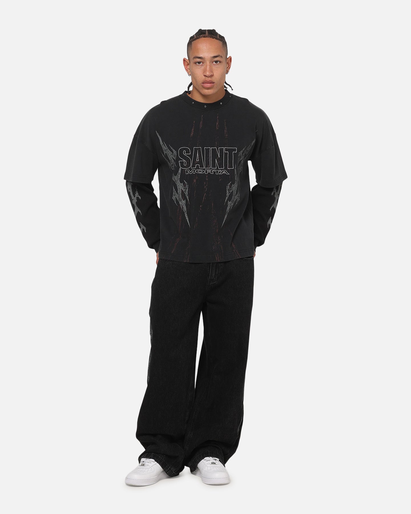 Saint Morta La Familia Layered Long Sleeve T-Shirt Washed Black