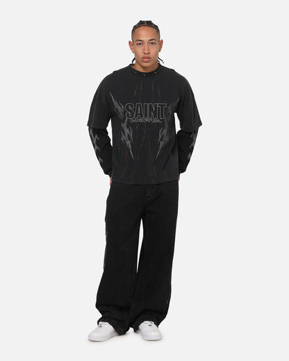 Saint Morta La Familia Layered Long Sleeve T-Shirt Washed Black