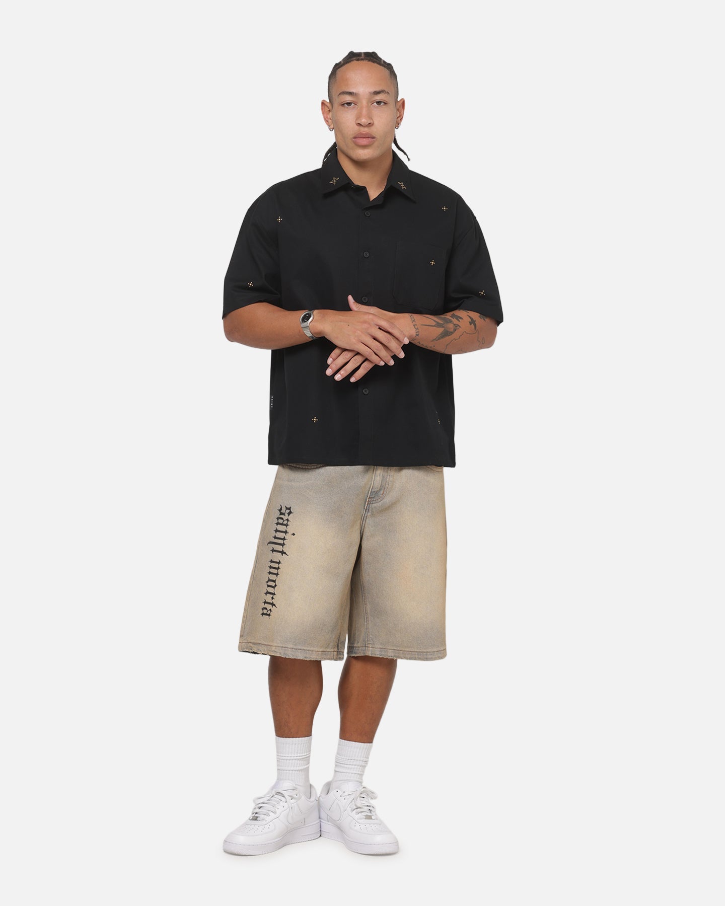 Saint Morta Pyre Short Sleeve Button Up Shirt Black
