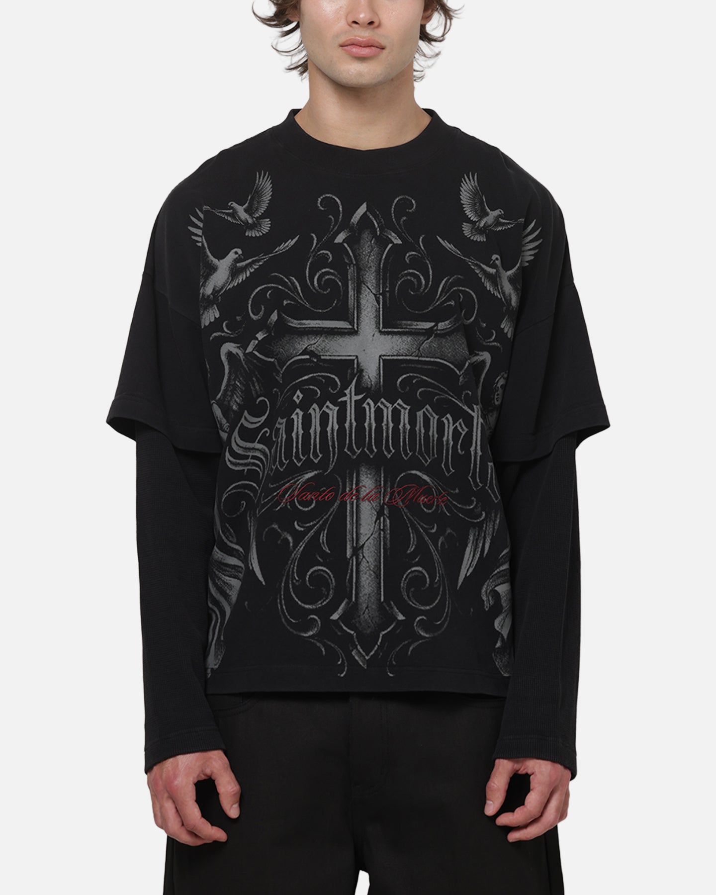 Saint Morta Renaissance Layered Long Sleeve T-Shirt Washed Black