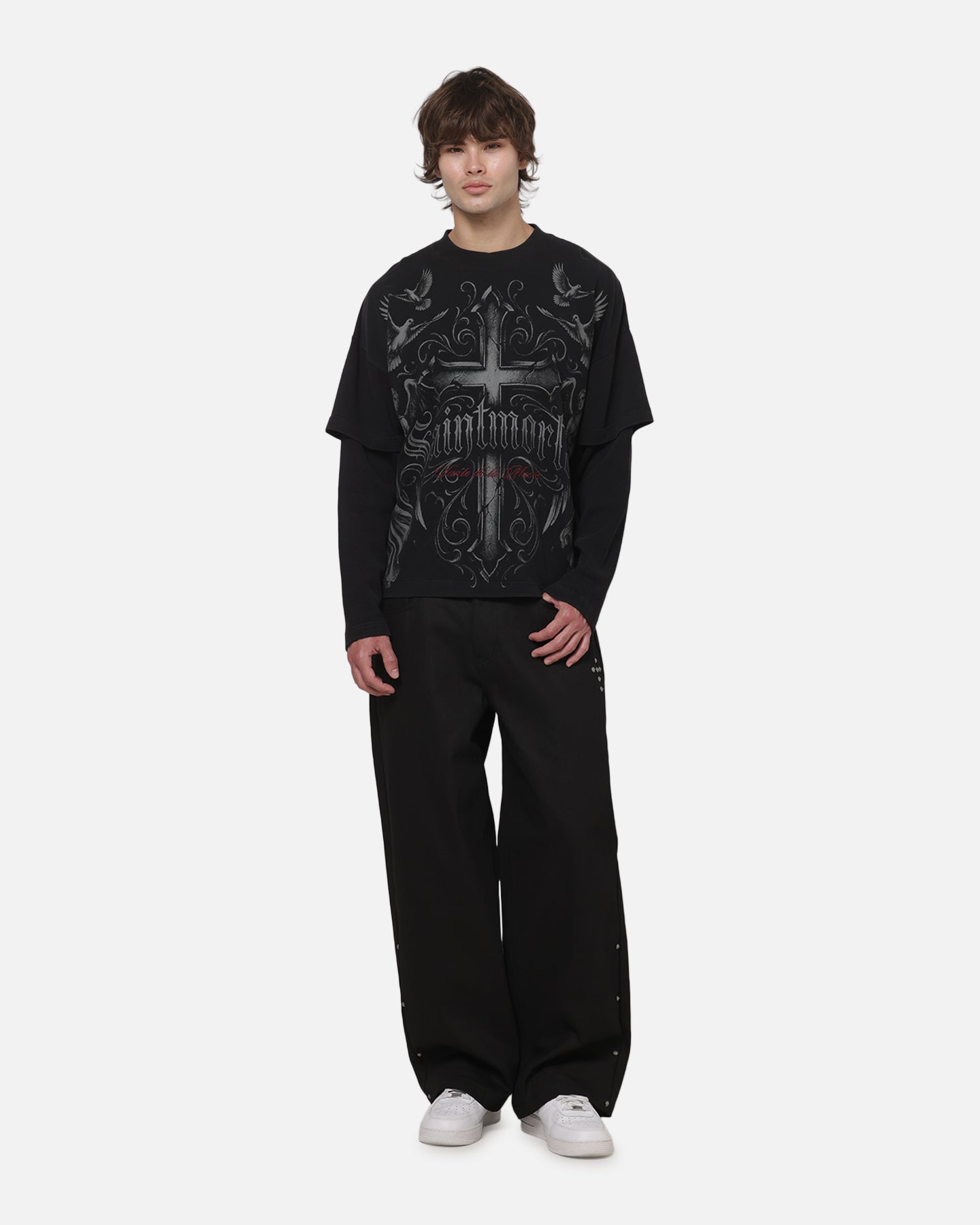 Saint Morta Renaissance Layered Long Sleeve T-Shirt Washed Black