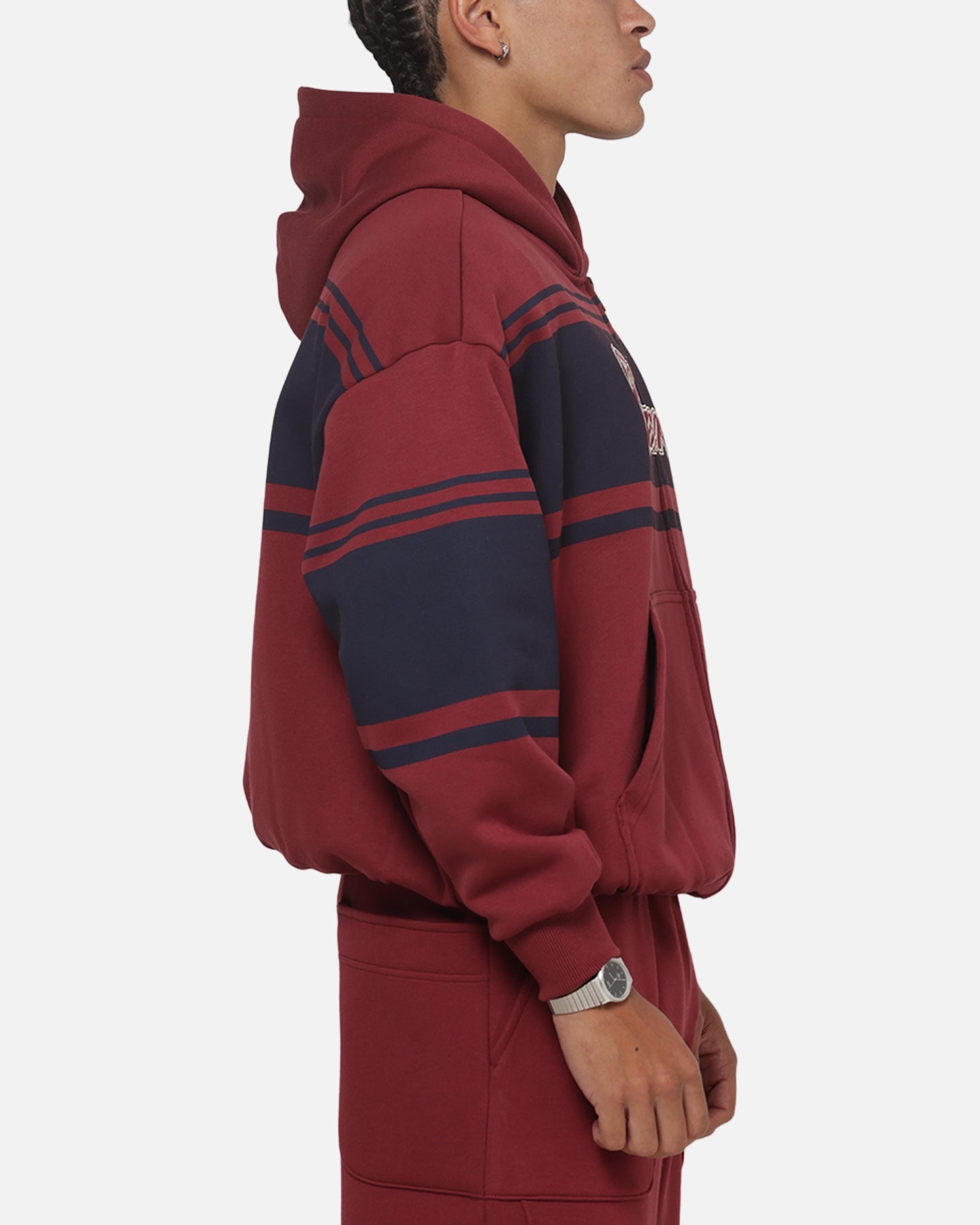 Carre Varsity Stripe Zip Hoodie Burgundy/Navy