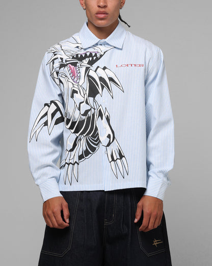 Loiter x Yu-Gi-Oh! Blue Eyes Button Up Shirt Blue Stripe