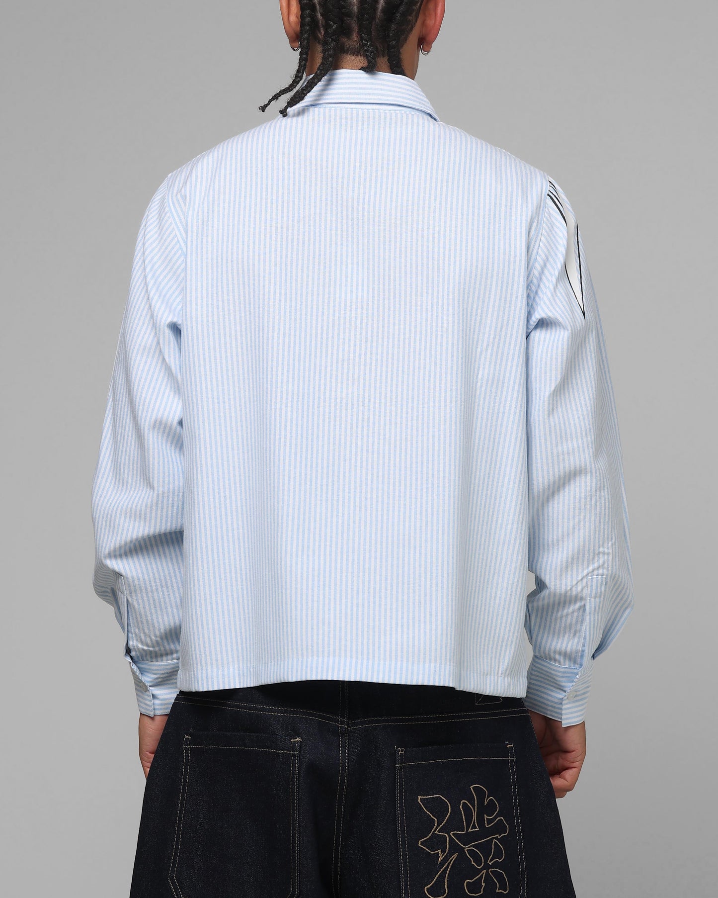 Loiter x Yu-Gi-Oh! Blue Eyes Button Up Shirt Blue Stripe