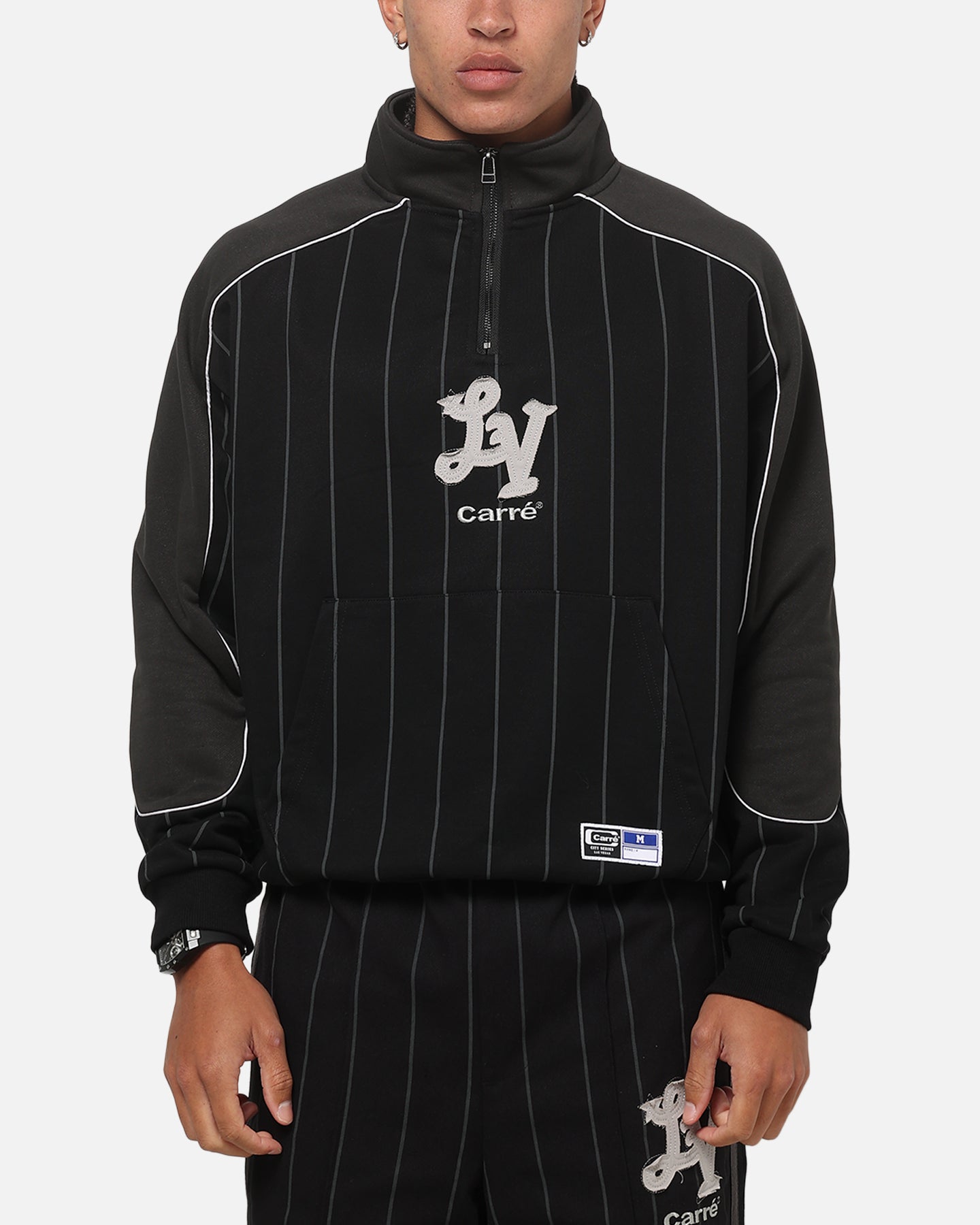 Carre Las Vegas City Series Quarter Zip Crewneck Black Pinstripe