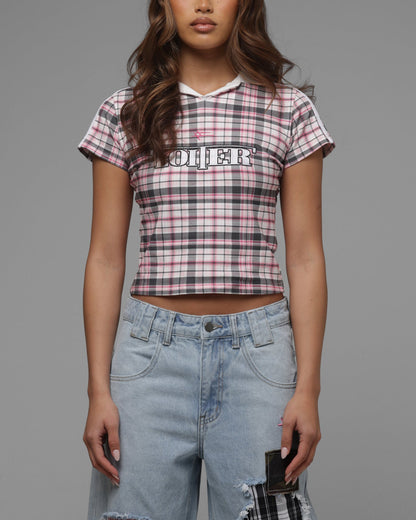 Loiter Women's Unity Crop T-Shirt Pink Plaid