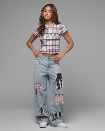 Loiter Women's Unity Crop T-Shirt Pink Plaid