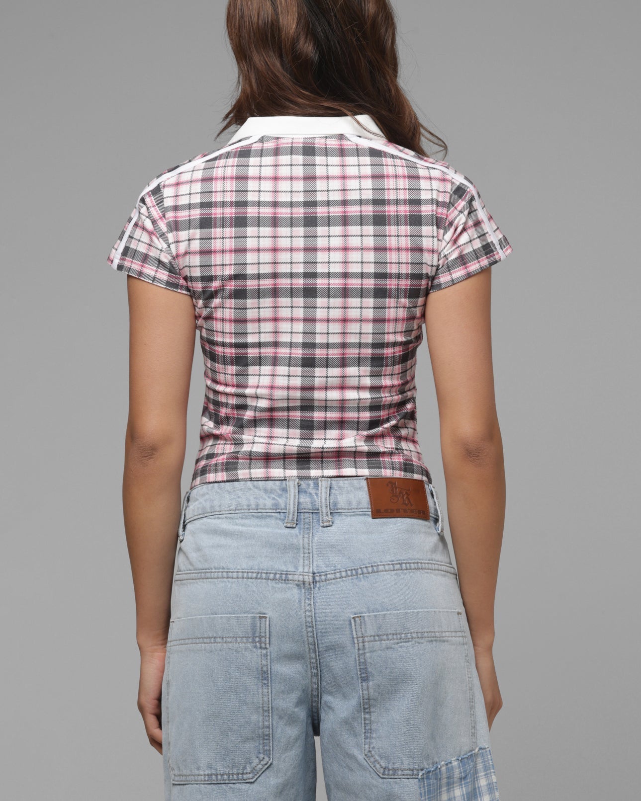 Loiter Women's Unity Crop T-Shirt Pink Plaid