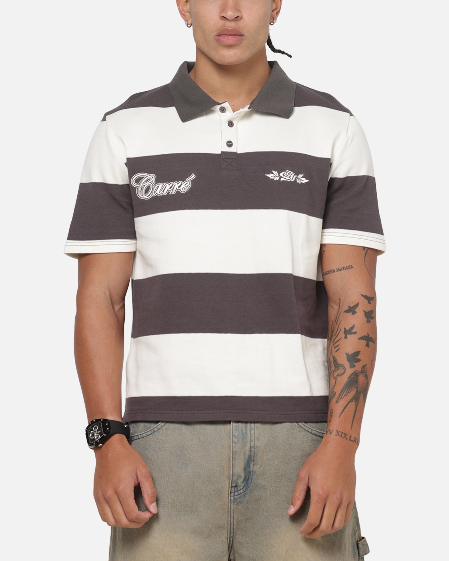 Carre Common Striped Polo Washed Black/Off White