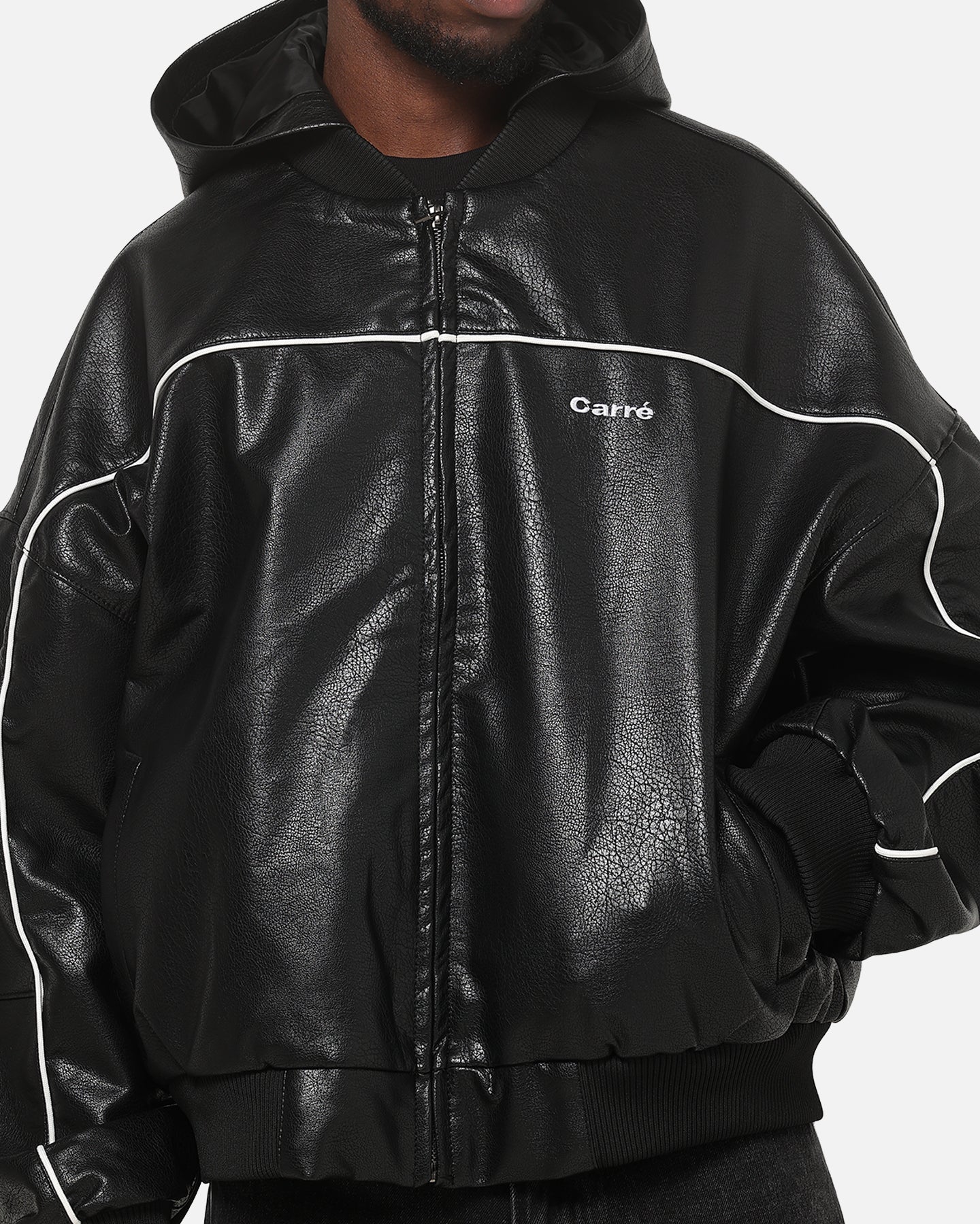 Carre Velocity Vegan Leather Bomber Jacket Black