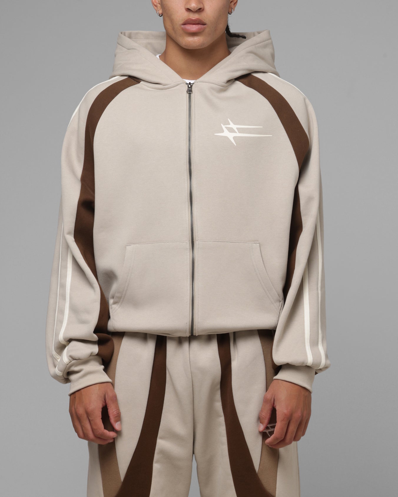 Loiter Hybrid Tek Zip Hoodie Stone