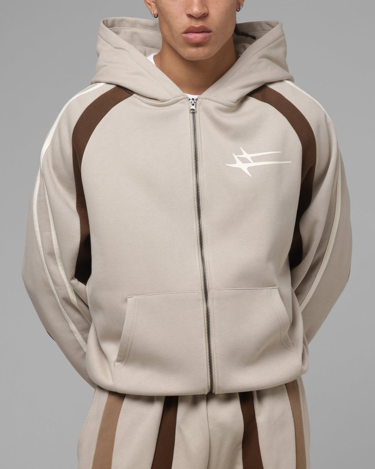 Loiter Hybrid Tek Zip Hoodie Stone