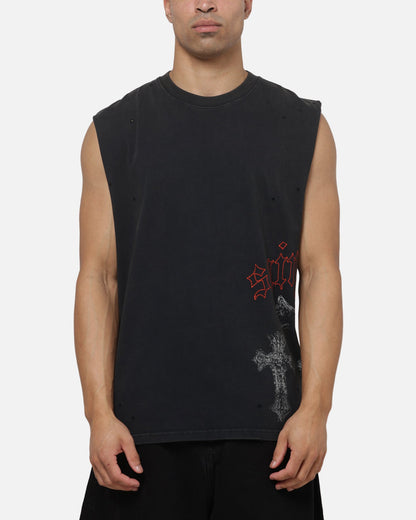Saint Morta Graves Oversized Muscle T-Shirt Washed Black