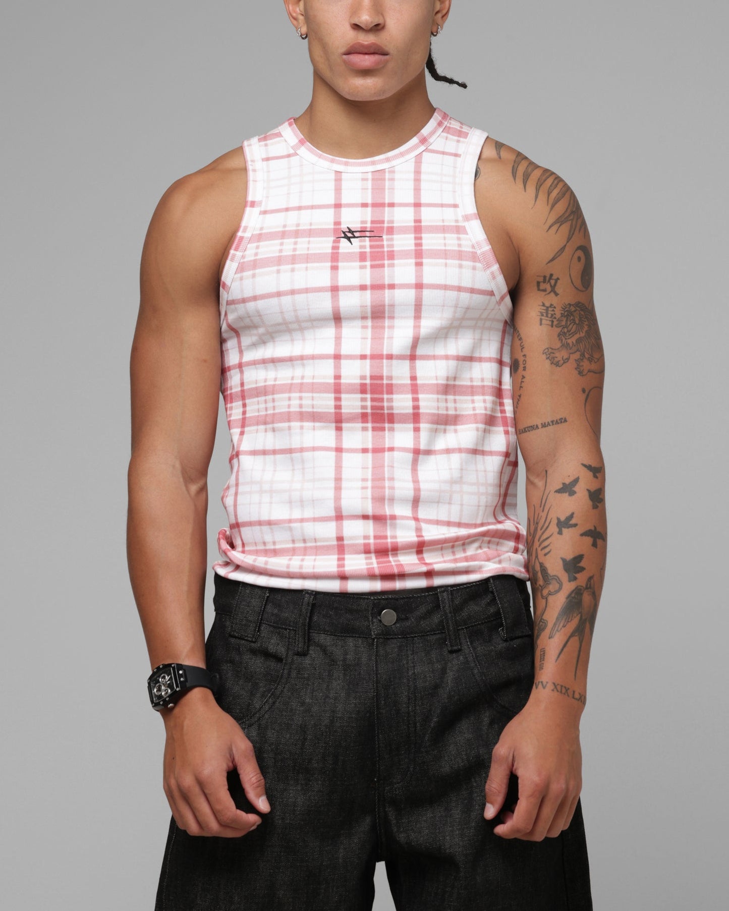 Loiter Hybrid Tank Pink Plaid