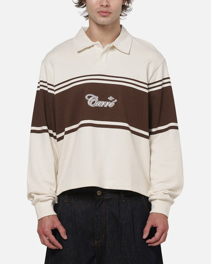 Carre Varsity Long Sleeve Polo Shirt Off White/Brown