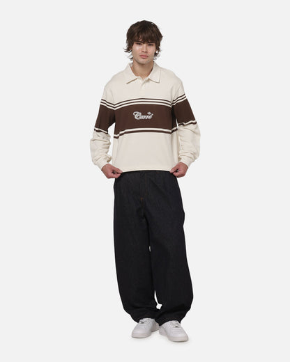Carre Varsity Long Sleeve Polo Shirt Off White/Brown