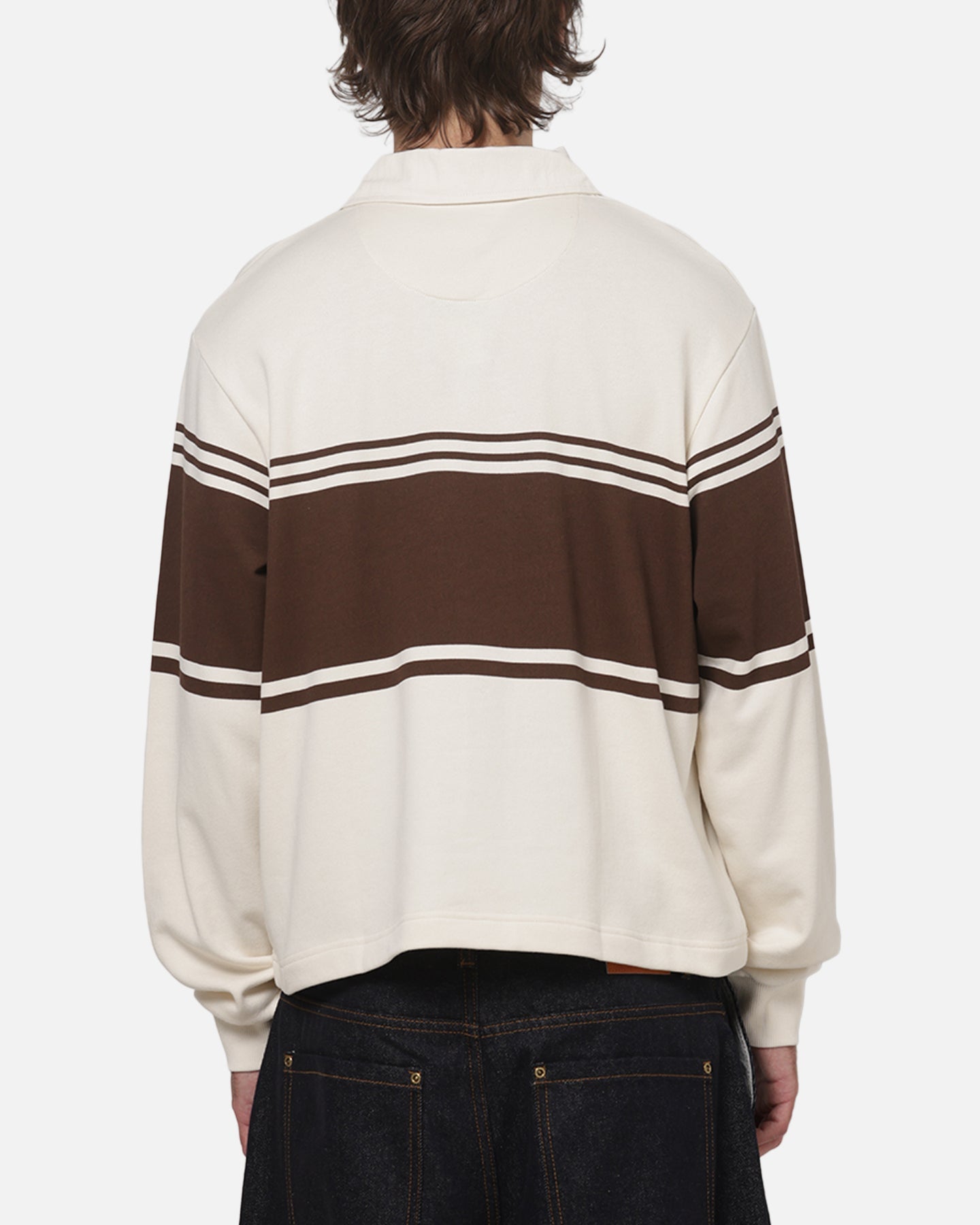 Carre Varsity Long Sleeve Polo Shirt Off White/Brown