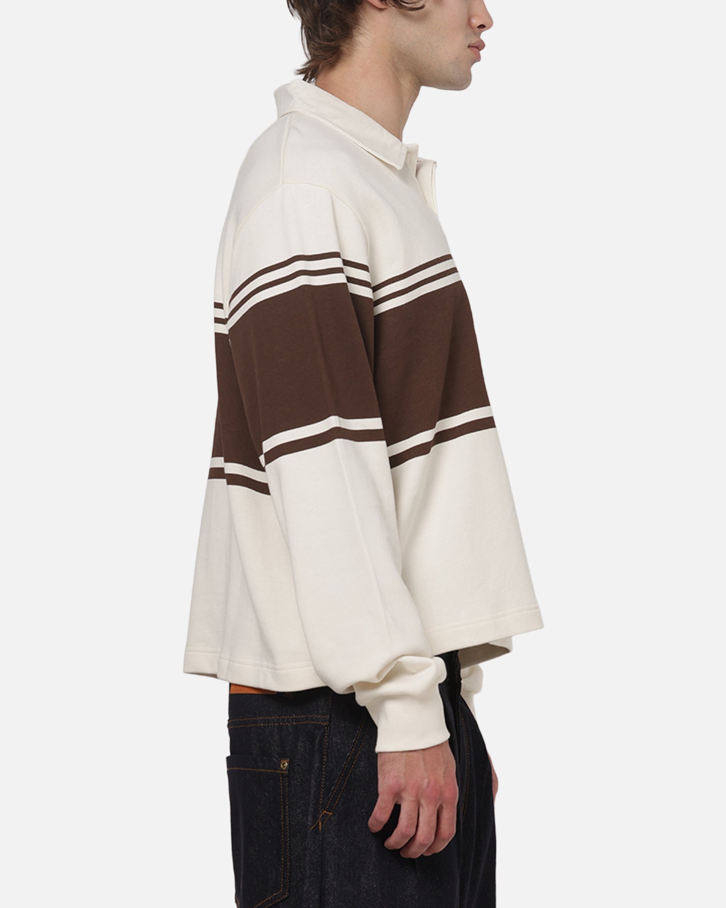 Carre Varsity Long Sleeve Polo Shirt Off White/Brown