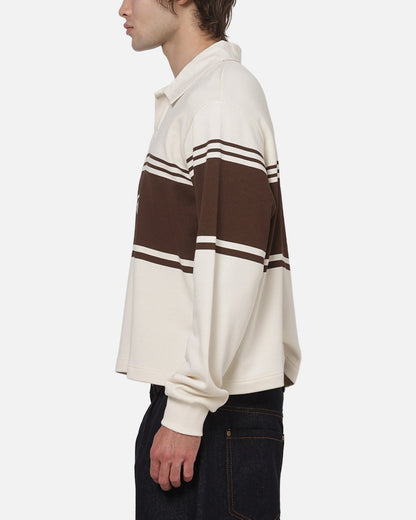 Carre Varsity Long Sleeve Polo Shirt Off White/Brown