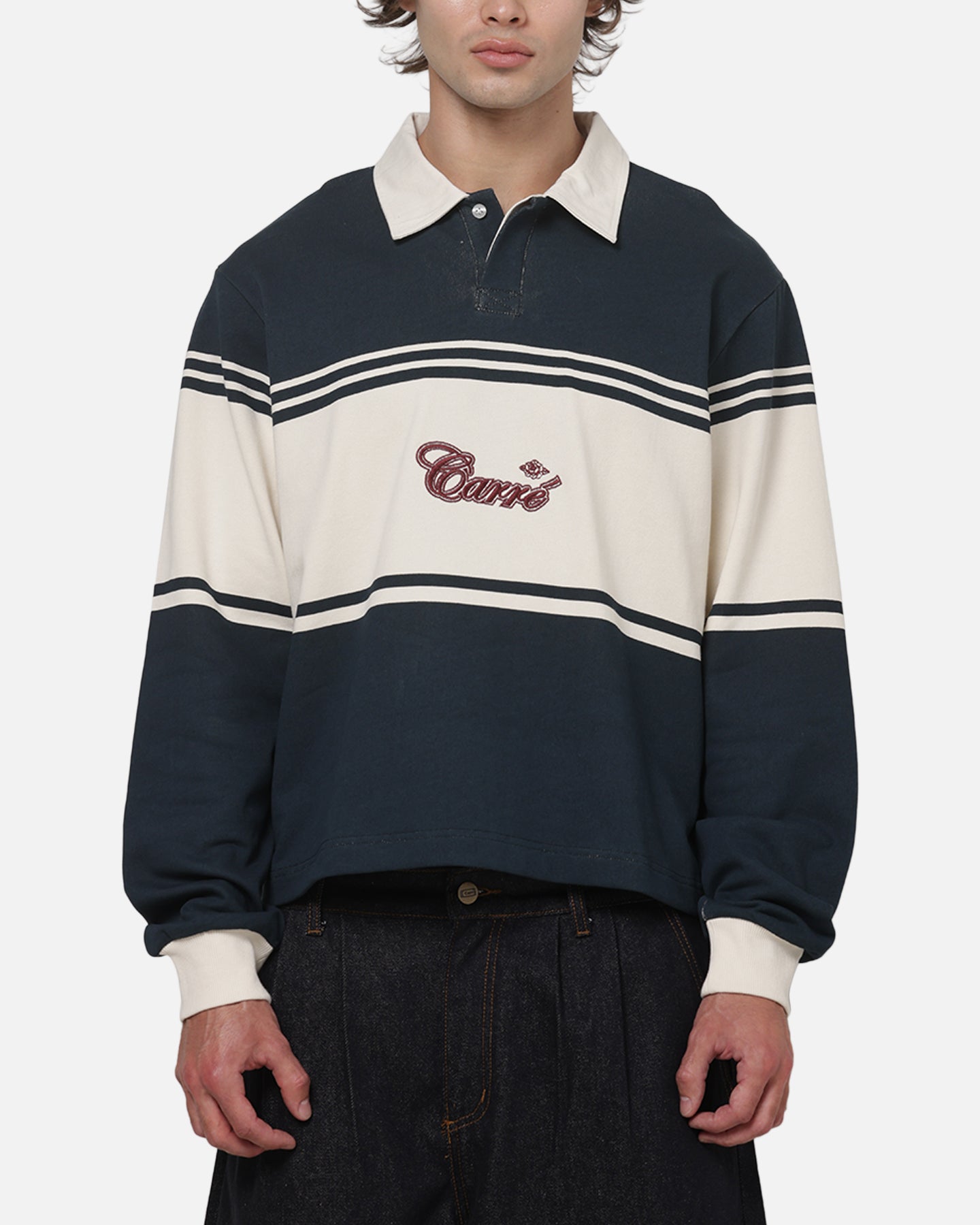 Carre Varsity Long Sleeve Polo Shirt Vintage Navy