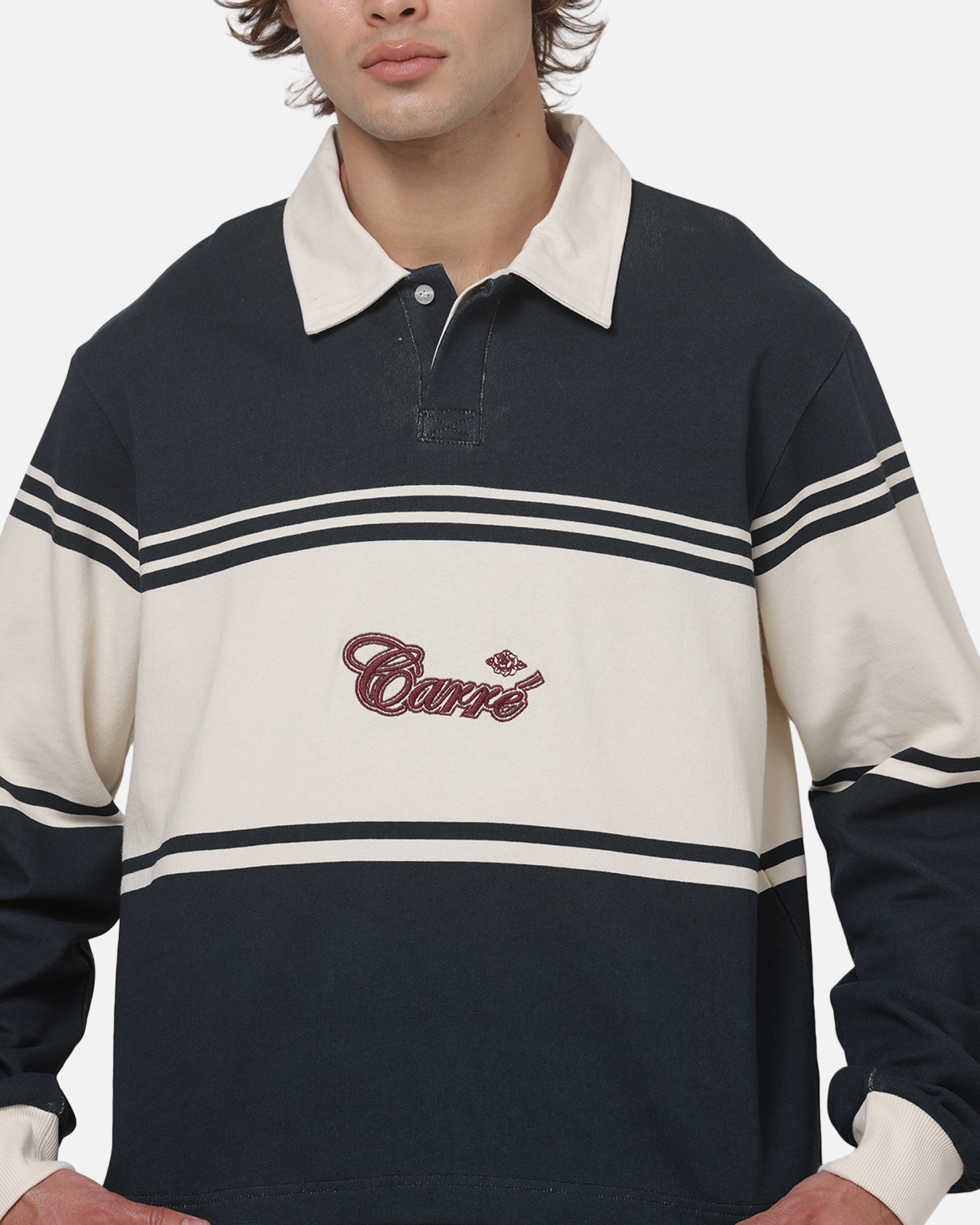 Carre Varsity Long Sleeve Polo Shirt Vintage Navy