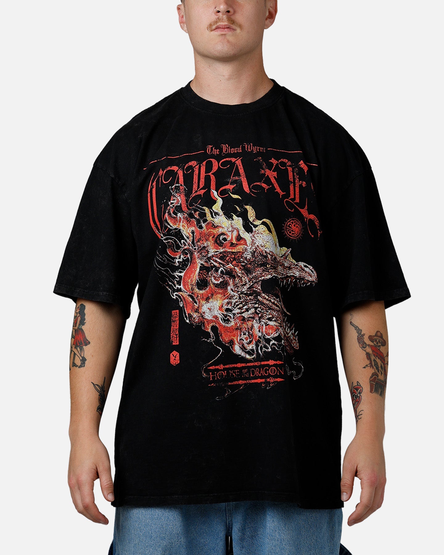 73Studio X House Of The Dragon Caraxes T-Shirt Black Acidwash