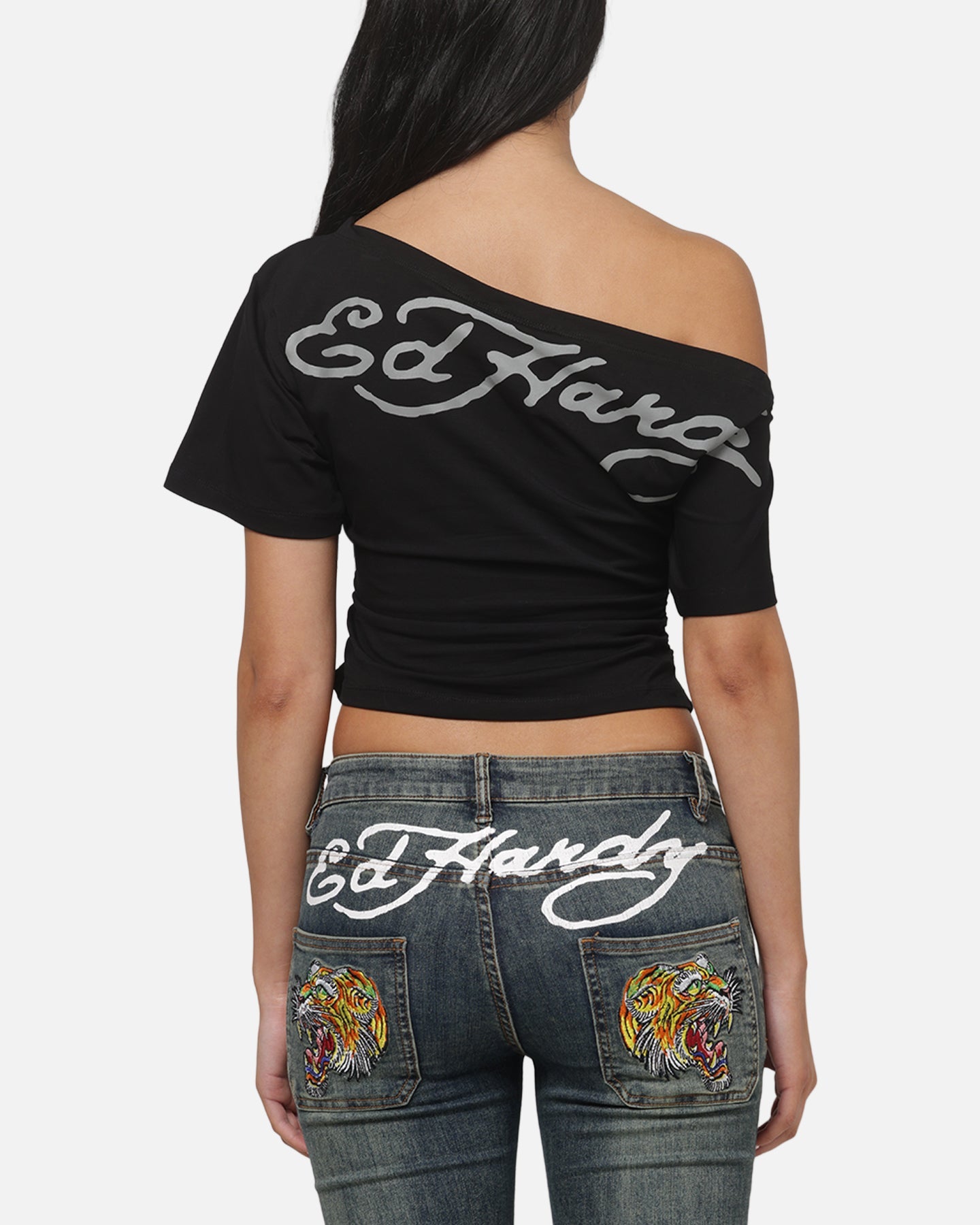 AVILA Ed Hardy Women's Off Shoulder T-Shirt Black