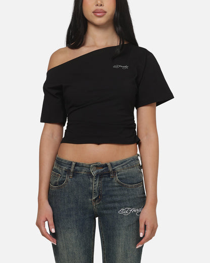 AVILA Ed Hardy Women's Off Shoulder T-Shirt Black