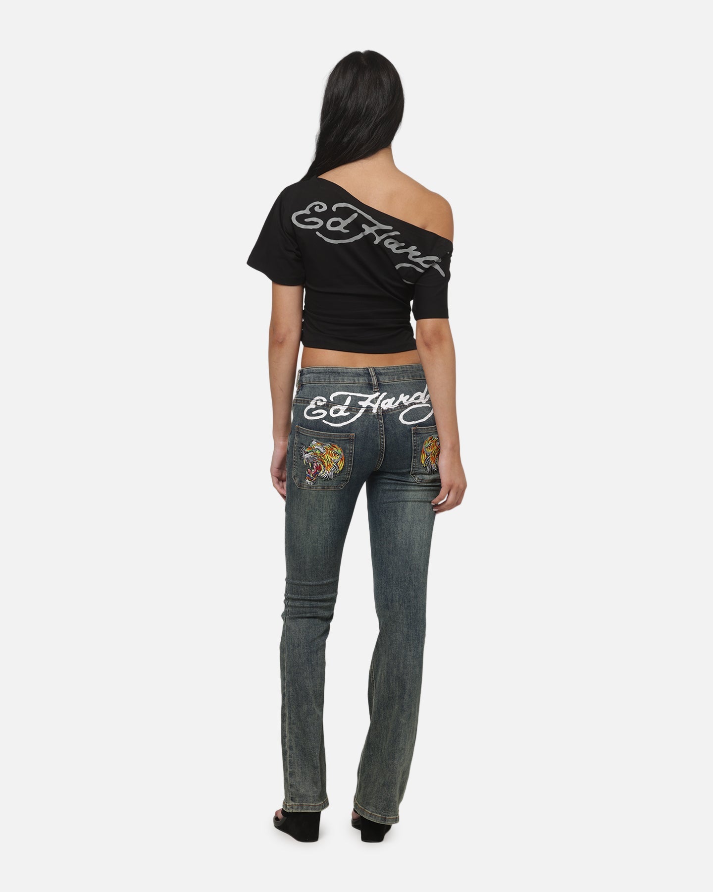 AVILA Ed Hardy Women's Off Shoulder T-Shirt Black