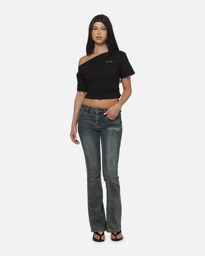 AVILA Ed Hardy Women's Off Shoulder T-Shirt Black