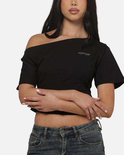 AVILA Ed Hardy Women's Off Shoulder T-Shirt Black