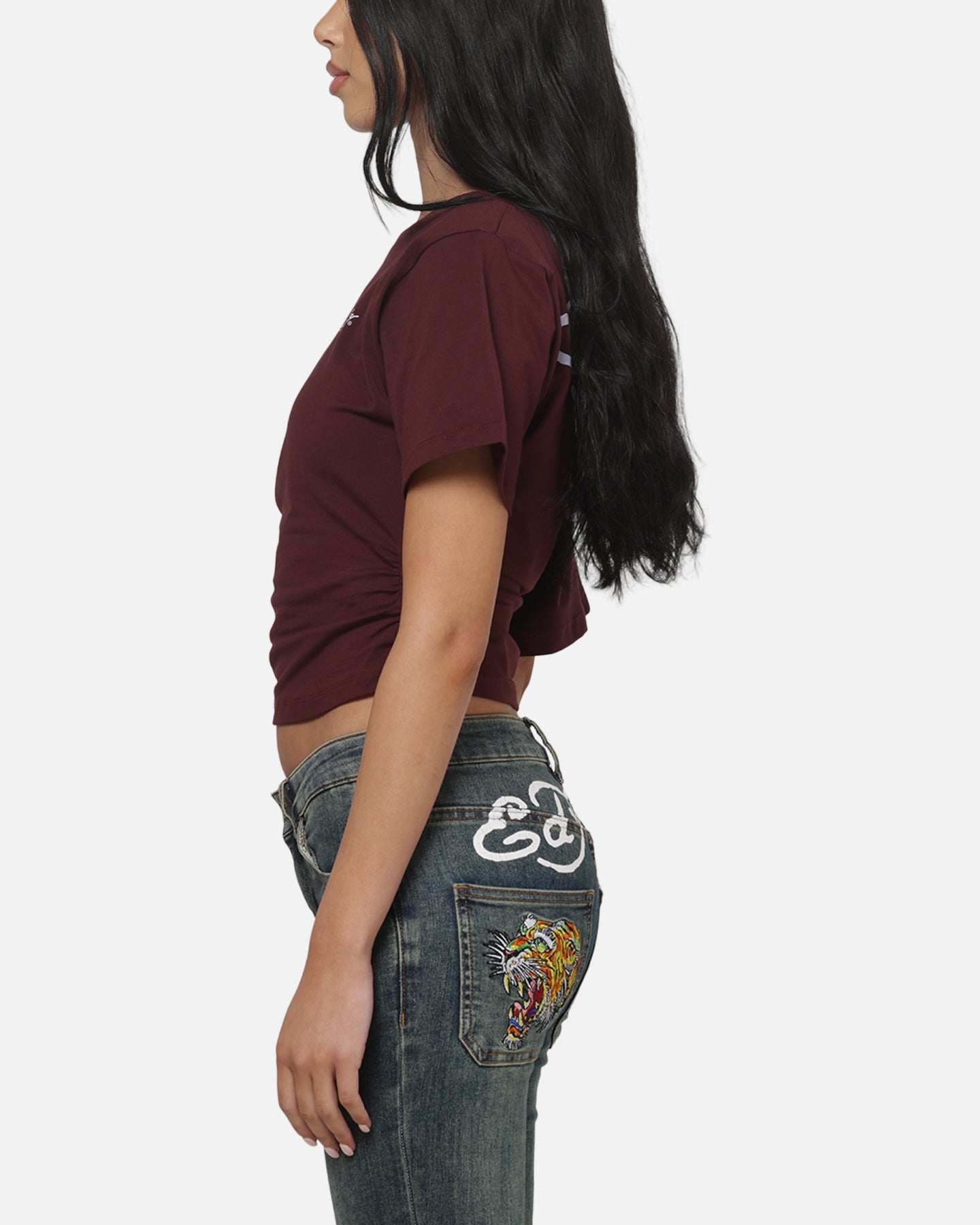 AVILA Ed Hardy Women's Off Shoulder T-Shirt Plum