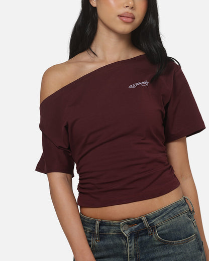 AVILA Ed Hardy Women's Off Shoulder T-Shirt Plum