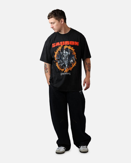 73Studio X Lord Of The Rings Sauron Ring Of Fire T-Shirt Black Acidwash
