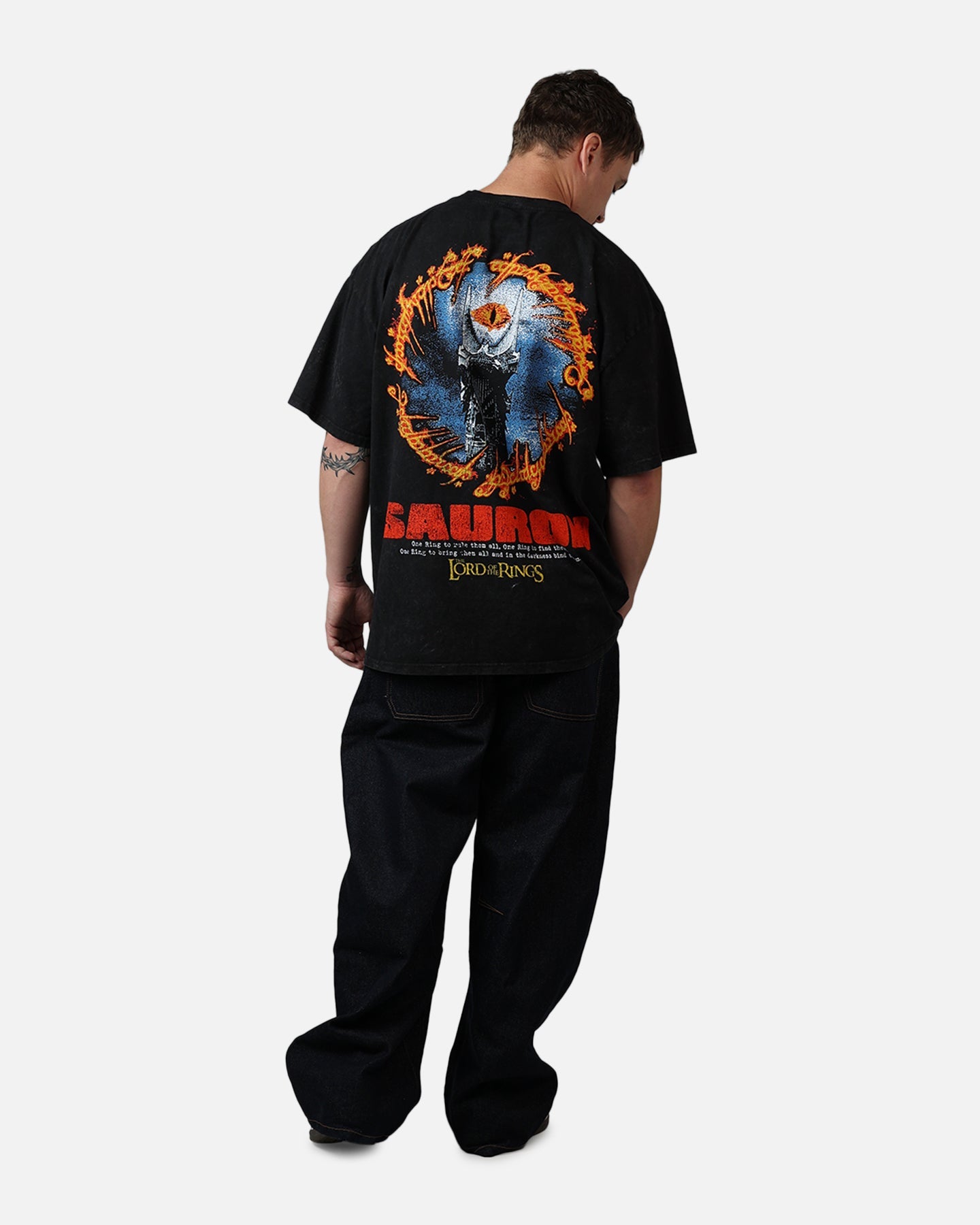73Studio X Lord Of The Rings Sauron Ring Of Fire T-Shirt Black Acidwash