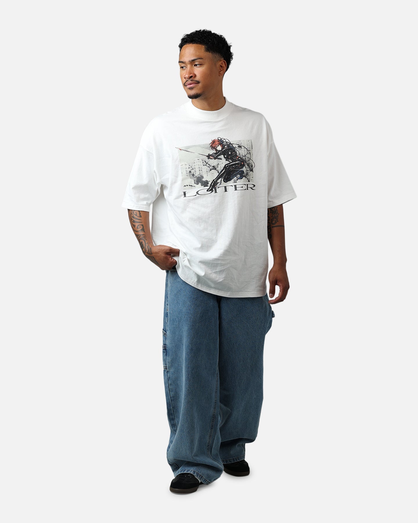 Carre Baggy Carpenter Jeans Mid Blue Wash