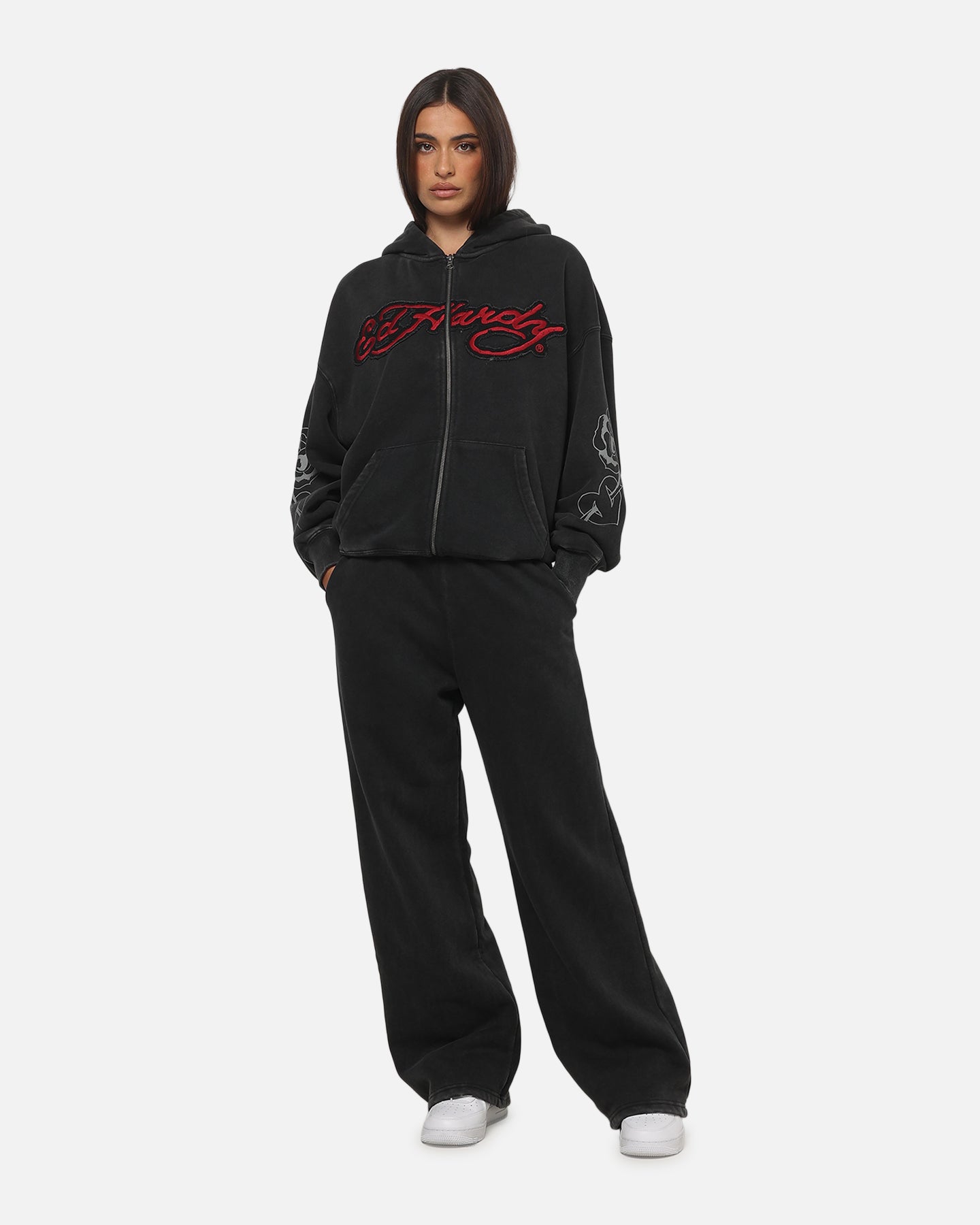 Ed Hardy Women's Rose Trackpants Washed Black