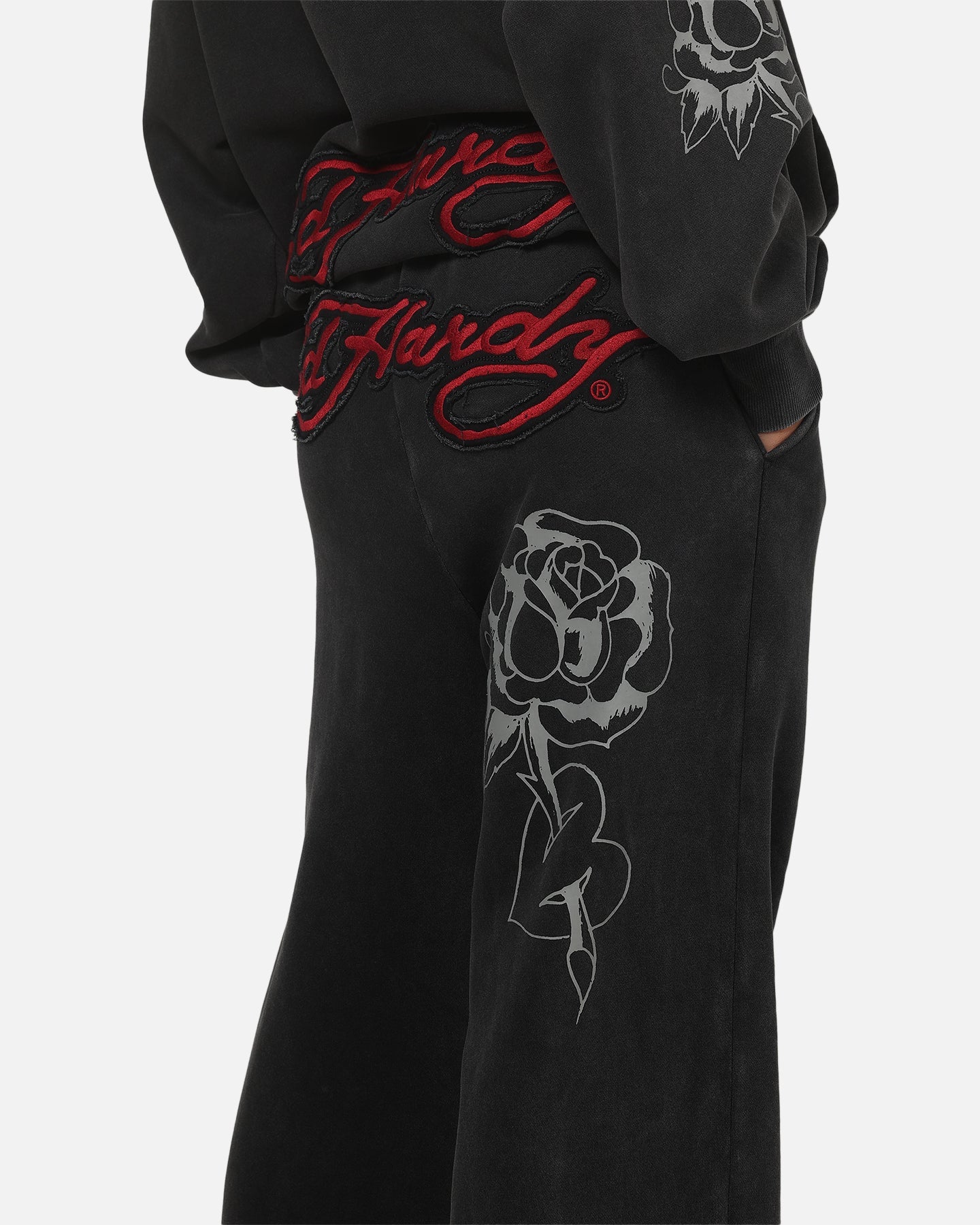 Ed Hardy Women's Rose Trackpants Washed Black