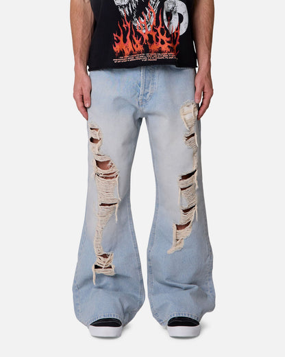 MNML Distressed Kick Flare Denim Jeans Blue