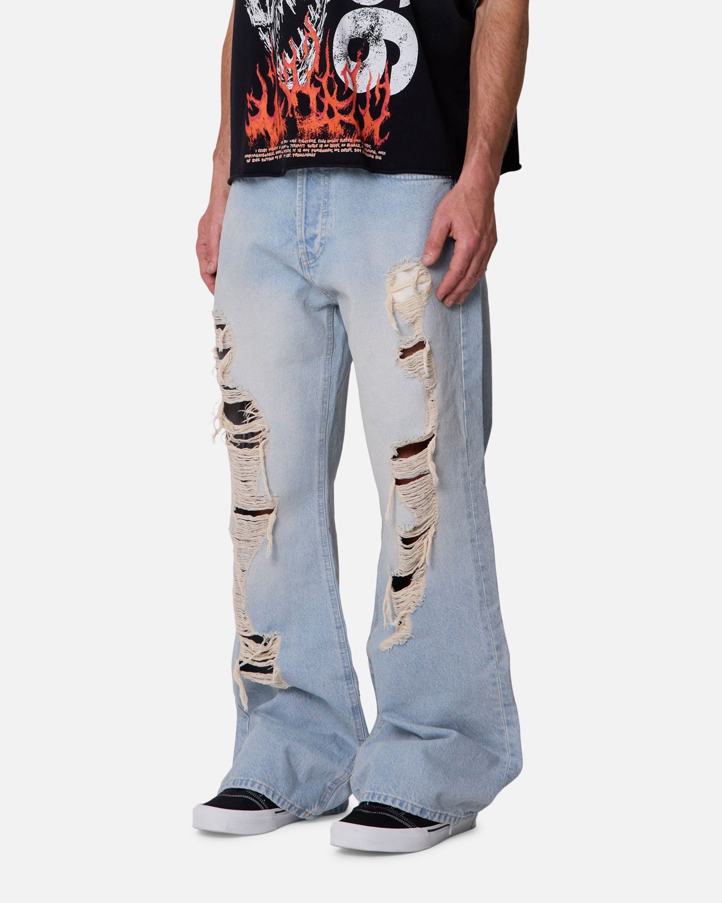 MNML Distressed Kick Flare Denim Jeans Blue
