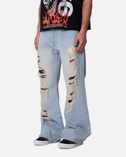 MNML Distressed Kick Flare Denim Jeans Blue