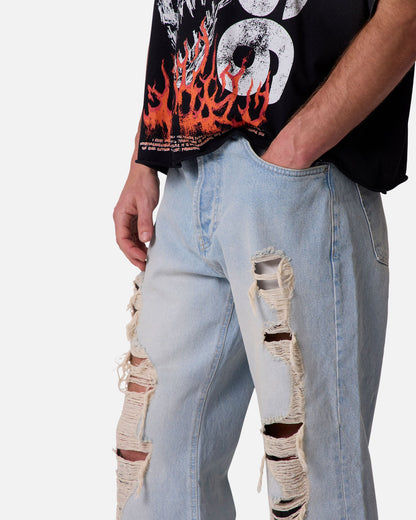 MNML Distressed Kick Flare Denim Jeans Blue