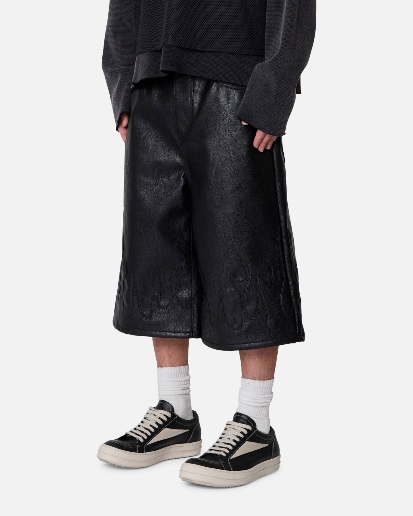 MNML Ultra Baggy Leather Flame Shorts Black
