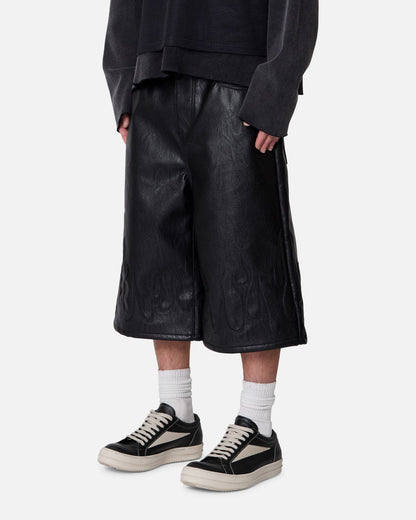 MNML Ultra Baggy Leather Flame Shorts Black