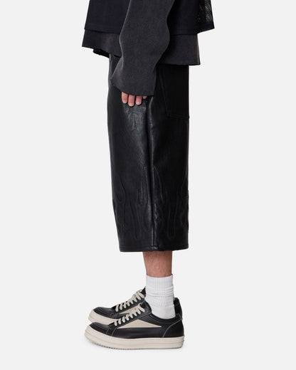 MNML Ultra Baggy Leather Flame Shorts Black