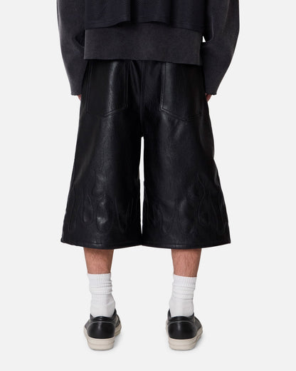 MNML Ultra Baggy Leather Flame Shorts Black