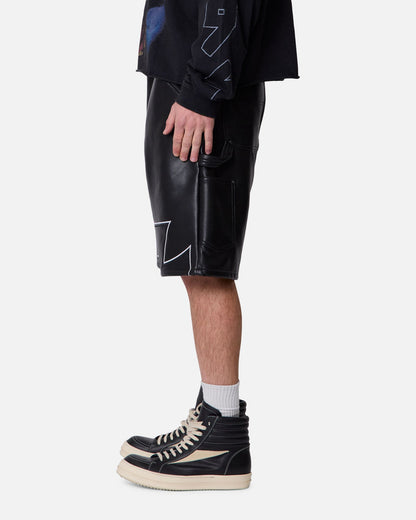 MNML Ultra Baggy Iron Cross Leather Shorts Black