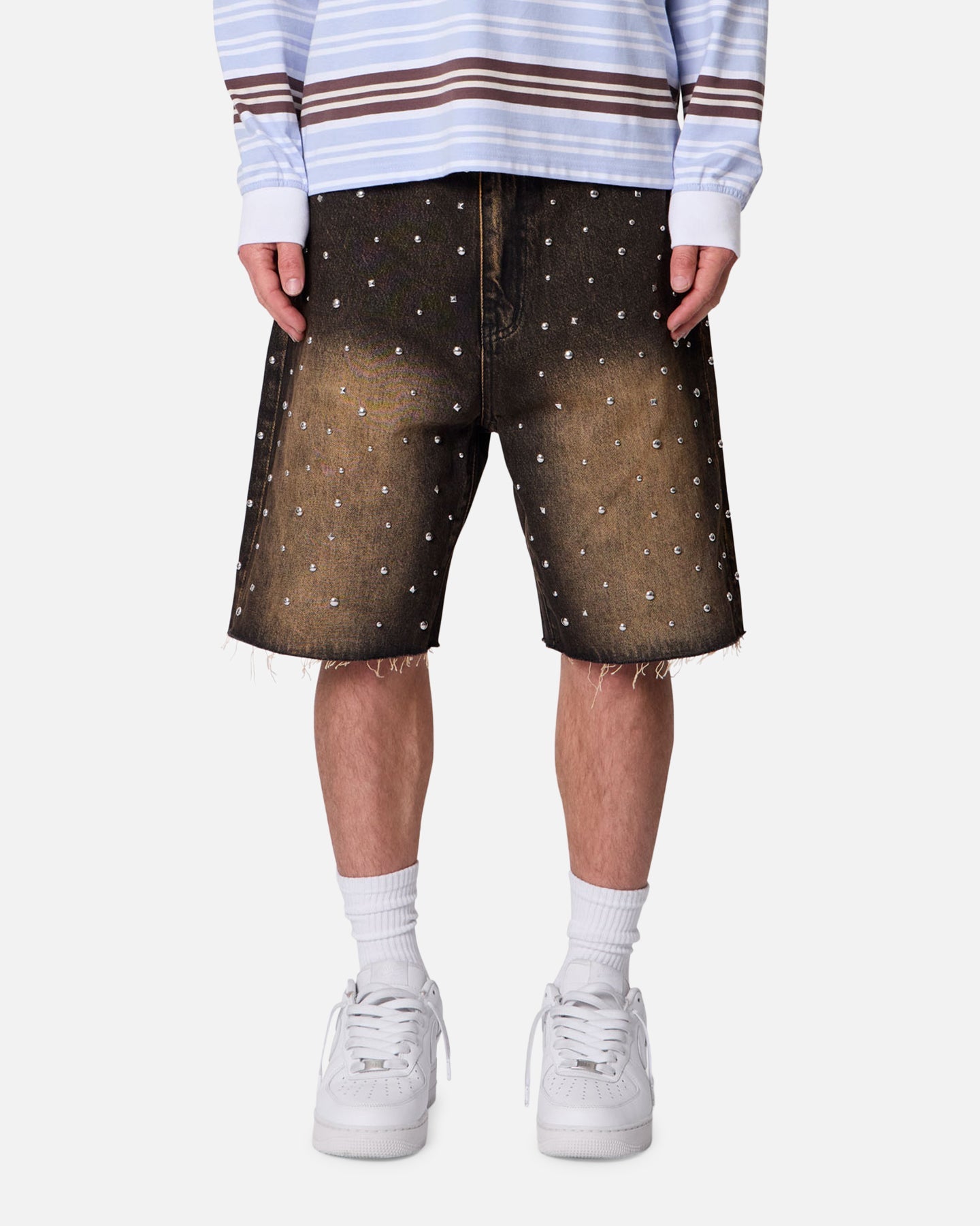 MNML Baggy Stud Denim Shorts Black