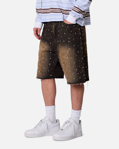 MNML Baggy Stud Denim Shorts Black